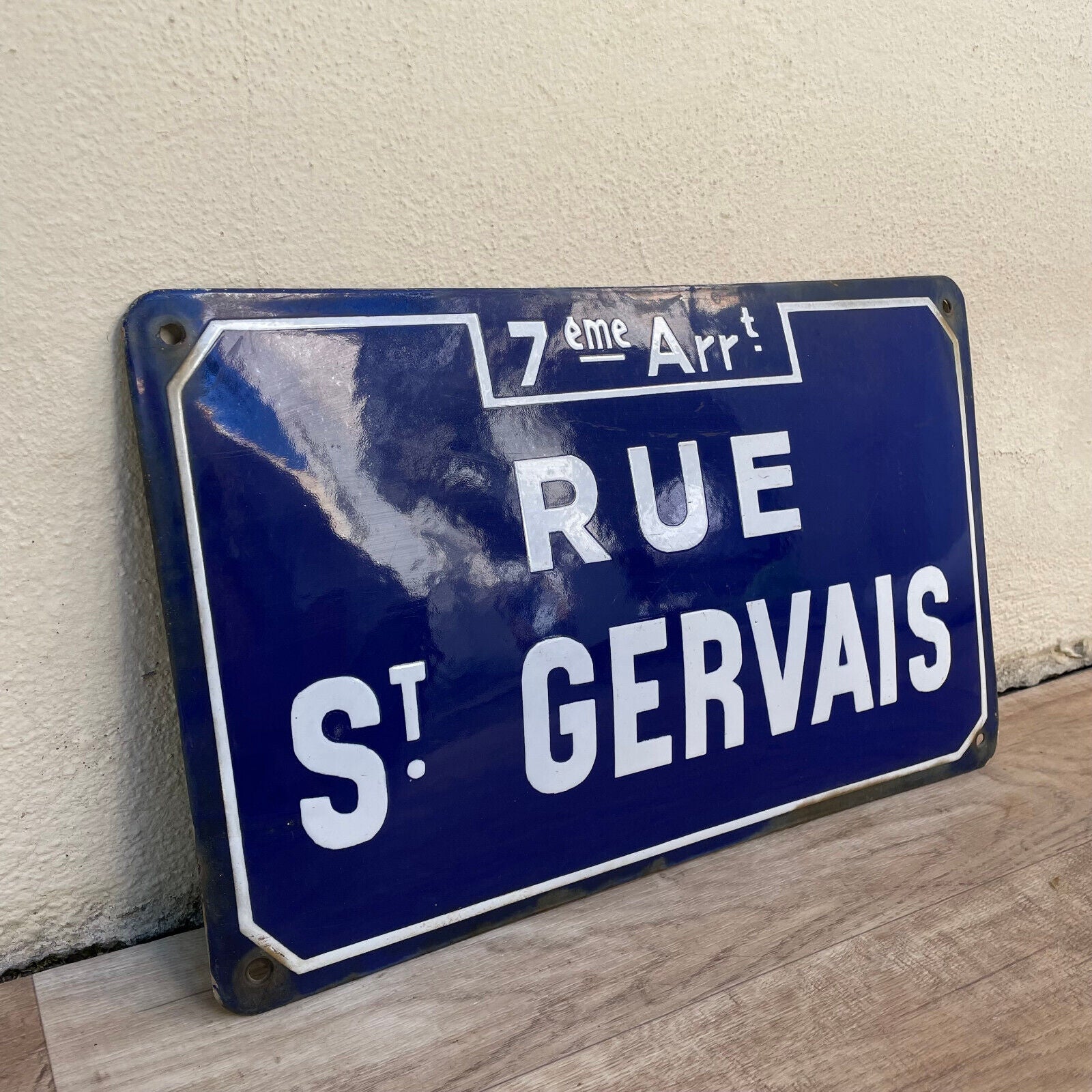 Old French Street Enameled Sign Plaque arched bombed - vintage St GERVAIS1501255 - Fleamarketfrance