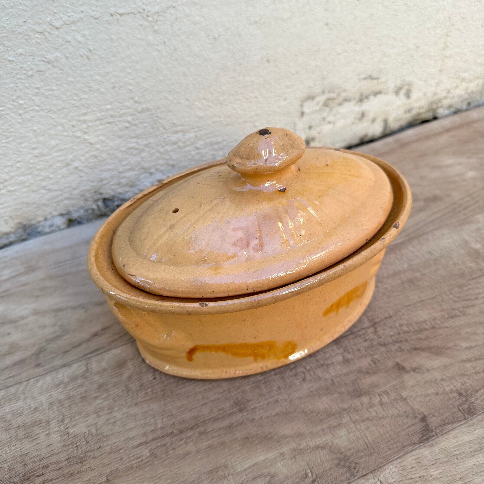 Vintage FRENCH GLAZED LIDDED CLAY TERRINE 1108235 - Fleamarketfrance