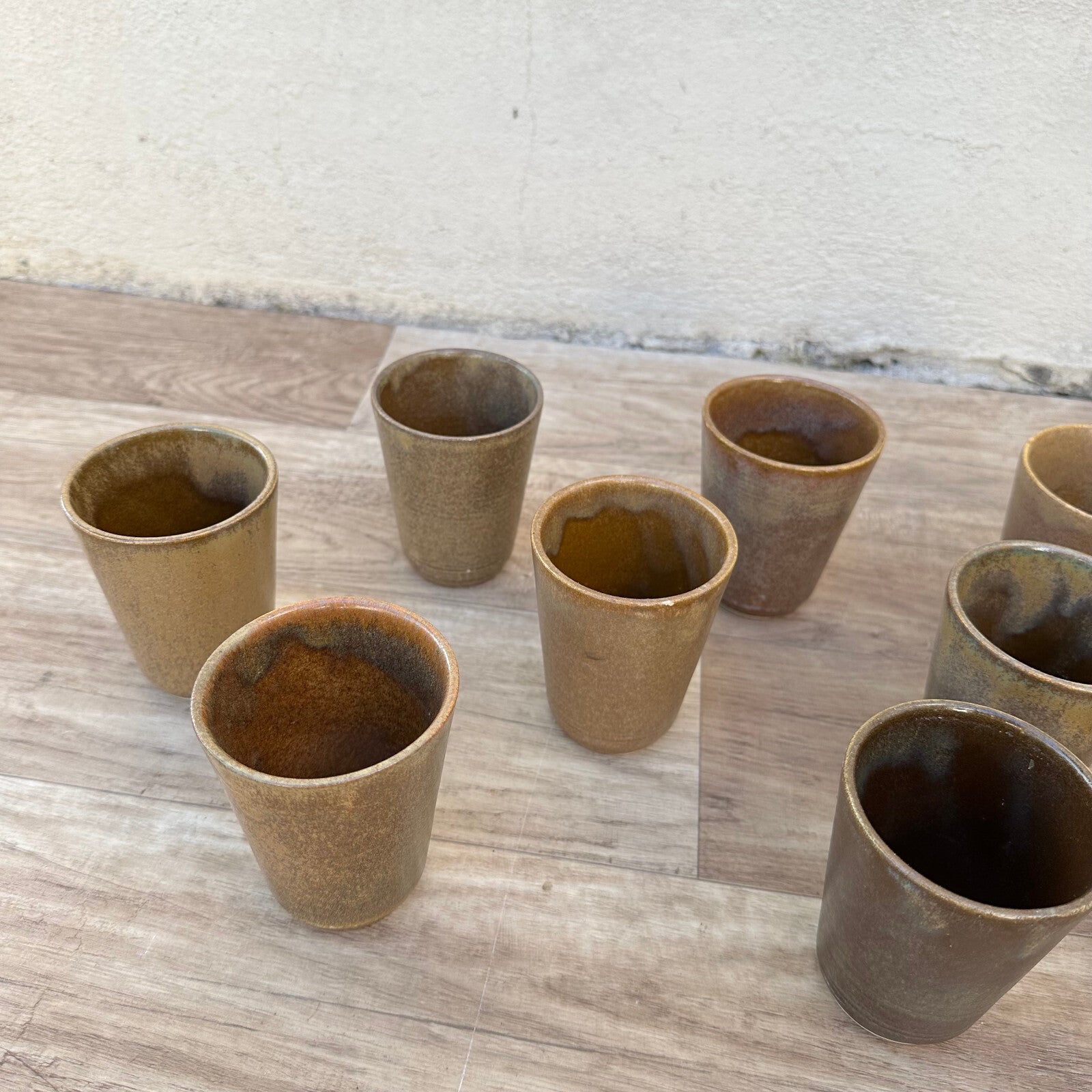 French Stoneware Cups Digoin Pottery Vintage Set of 10 Grespots 2711235 Digoin
