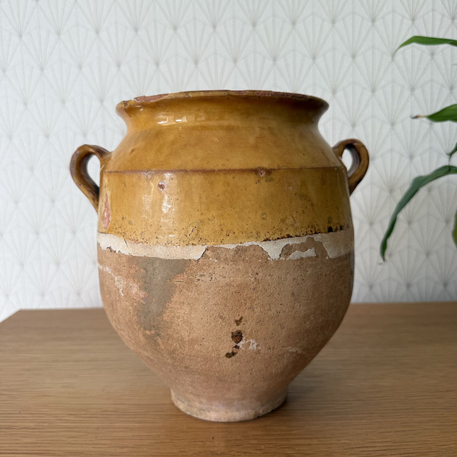 Antique French Confit Pot Terra Cotta Pottery Glazed Jar 9" 1101251 Unmarked