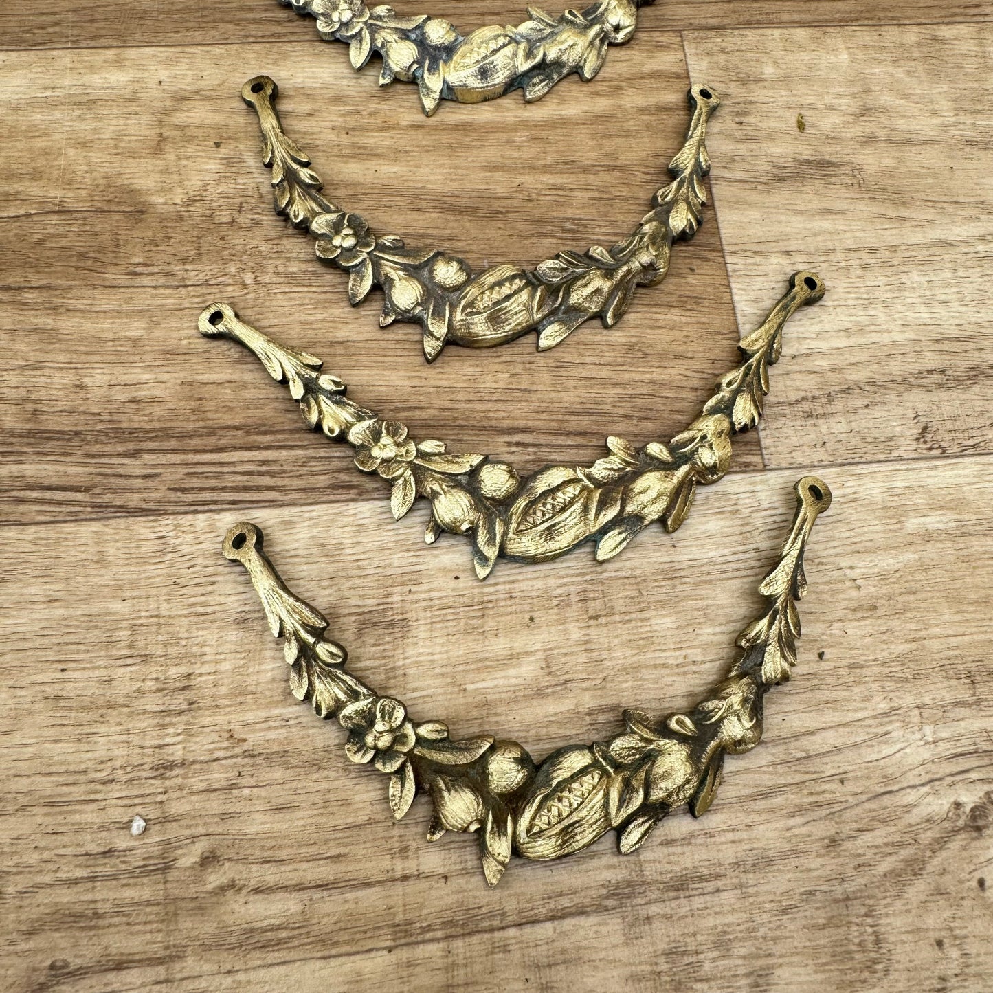 French Brass Drawer Pulls Antique Floral Hardware Set of 5 Vintage 0805243 Fleamarketfrance