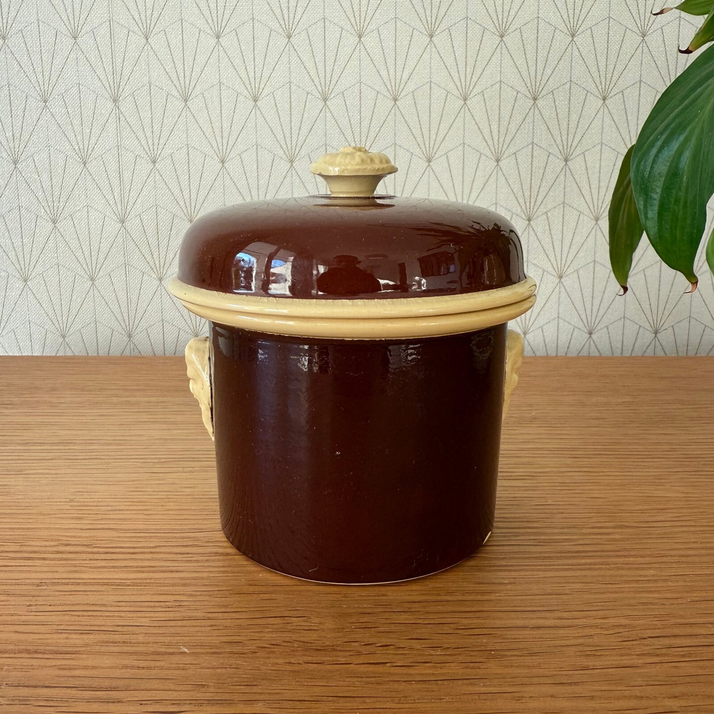 French Terrine Pot Brown Glazed Ceramic Foie Gras Crock Vintage 0112243 Le Chachet
