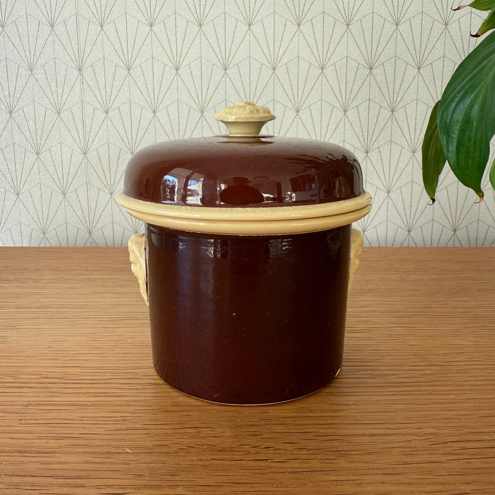 French Terrine Pot Brown Glazed Ceramic Foie Gras Crock Vintage 0112243 Le Chachet