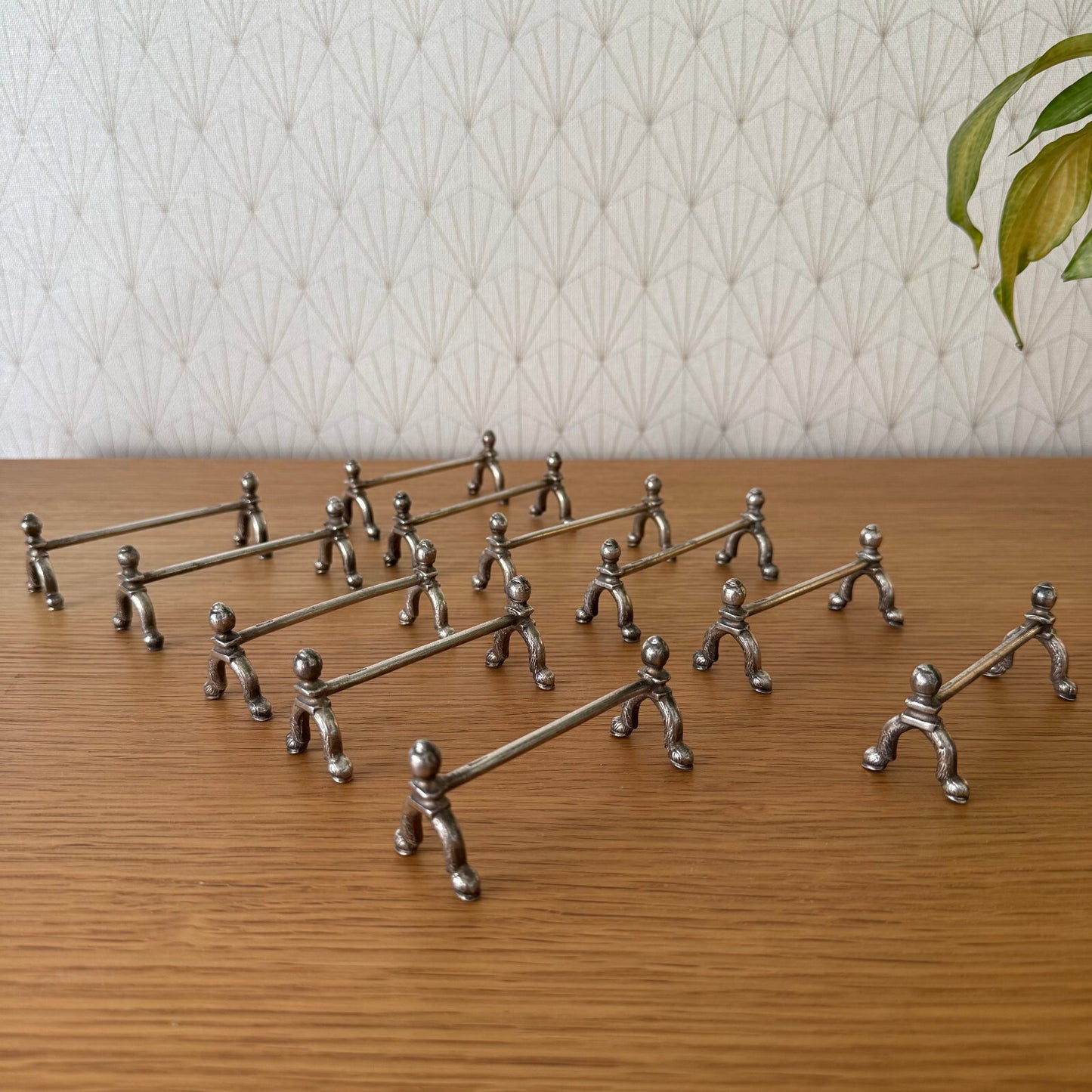 Vintage Swiss Wiskemann Silver Plated Knife Rests Set of 11 Figural 2205257 wiskermann
