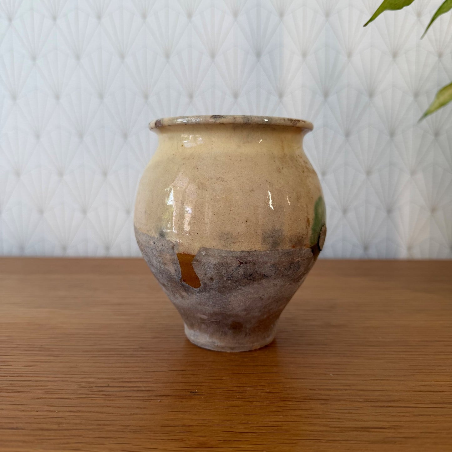 Vintage French Honey Pot Glazed Terracotta Amber Yellow Rustic 1006262 Unmarked