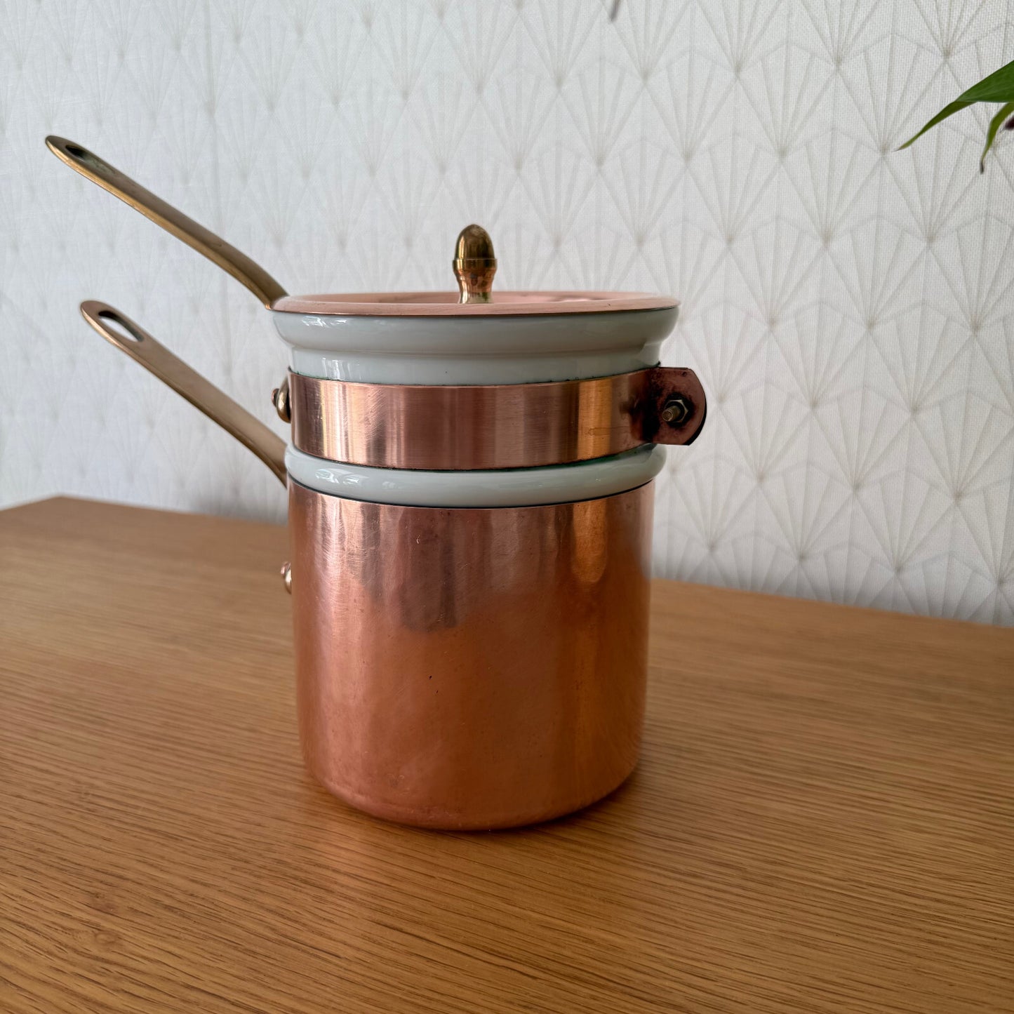 Vintage French Copper & Tin Inside Bain Marie Double Boiler 04062513