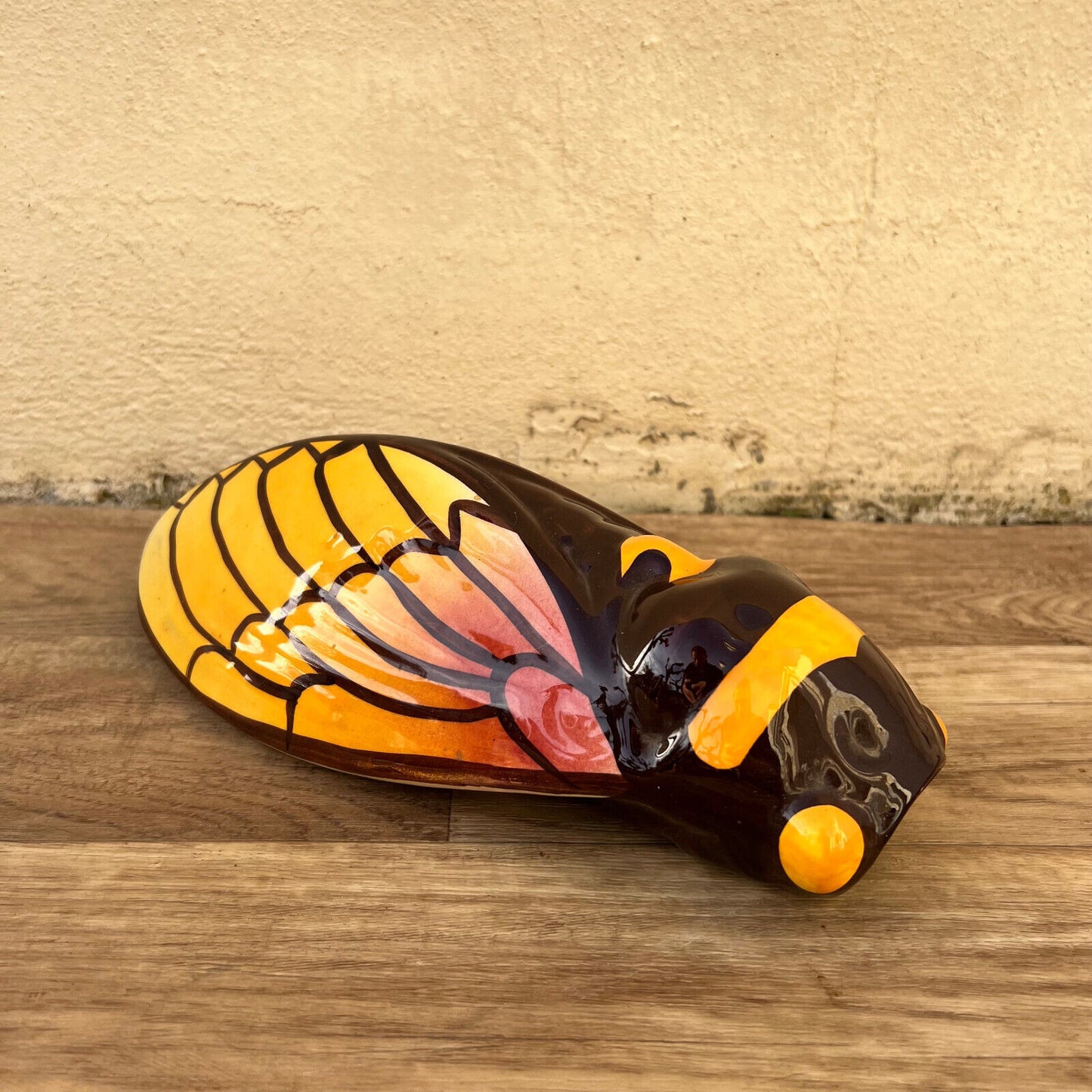 Vintage French MAJOLICA CICADA WALL POCKET VASE Provence 2811225 - Fleamarketfrance