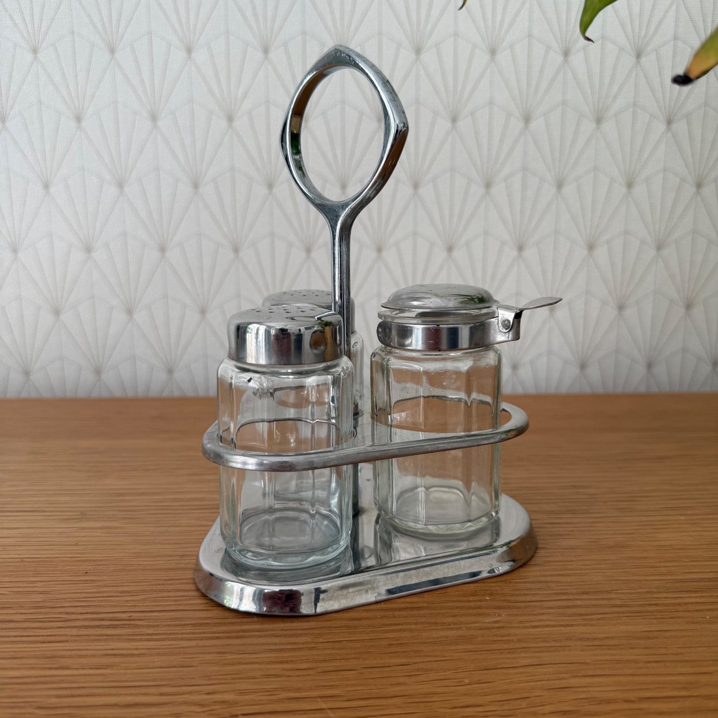 Vintage French Chrome Glass Cruet Set Restaurant Condiment 1950s 0104261 unknown
