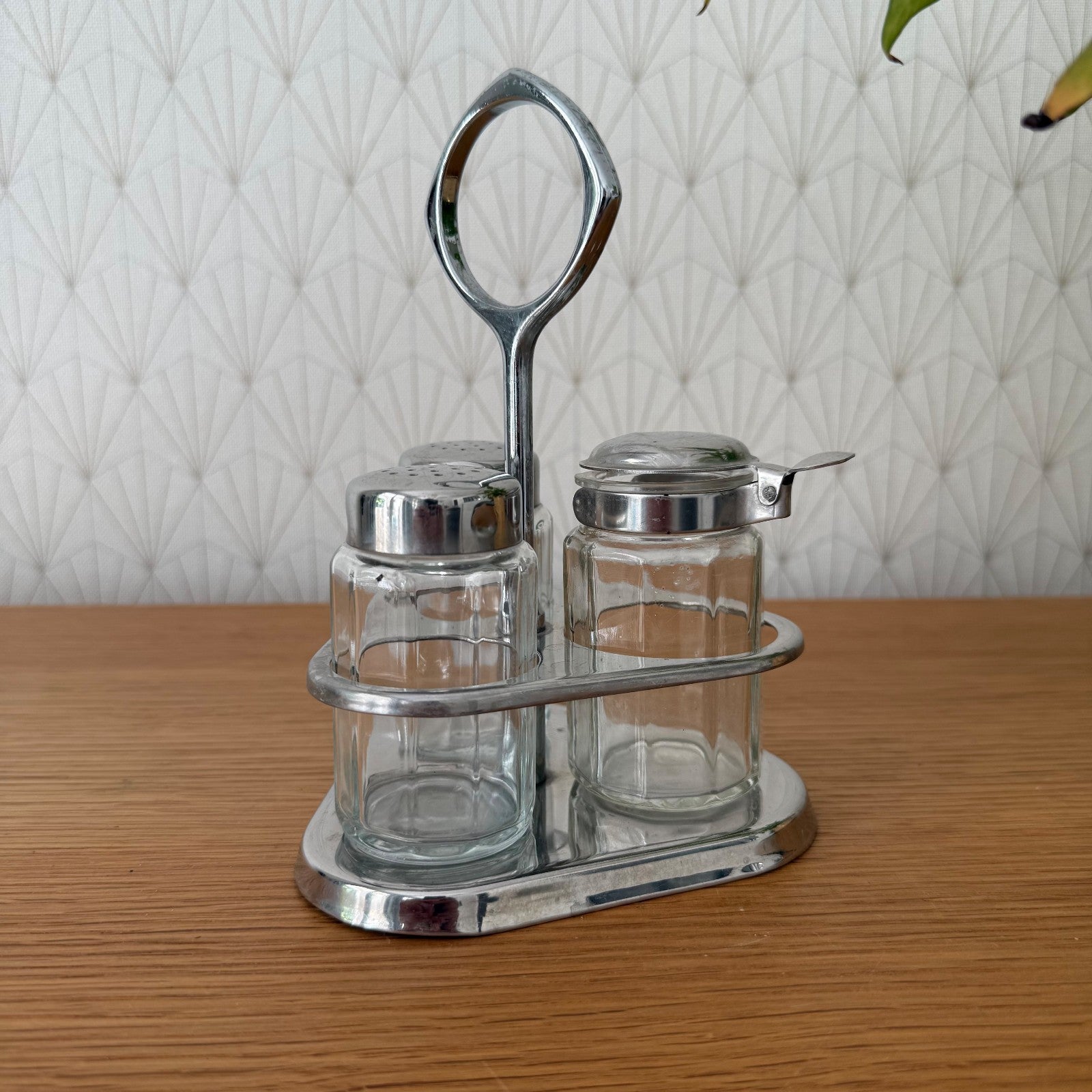 Vintage French Chrome Glass Cruet Set Restaurant Condiment 1950s 0104261 unknown