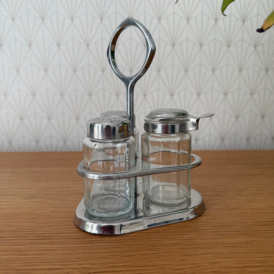 Vintage French Chrome Glass Cruet Set Restaurant Condiment 1950s 0104261 unknown