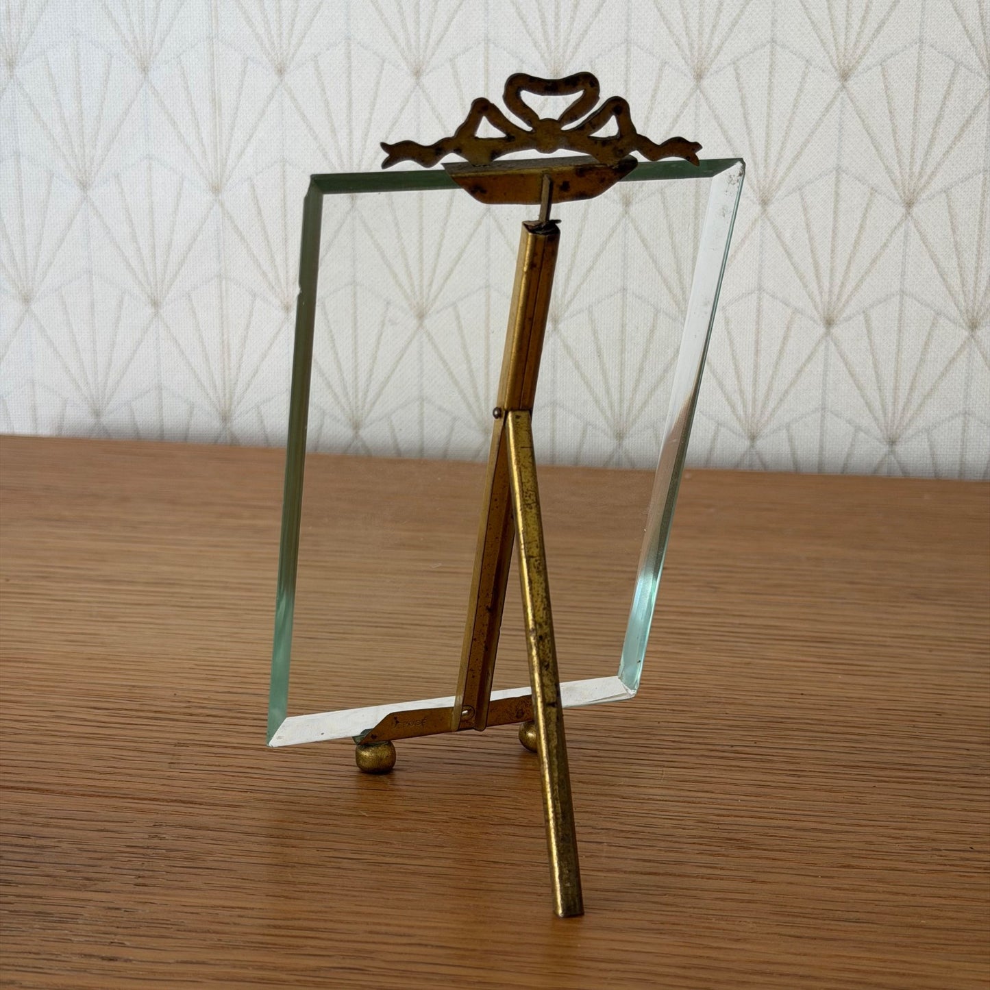 French Vintage Brass Glass Photo Frame Ribbon Bow Standing 27062614 Fleamarketfrance