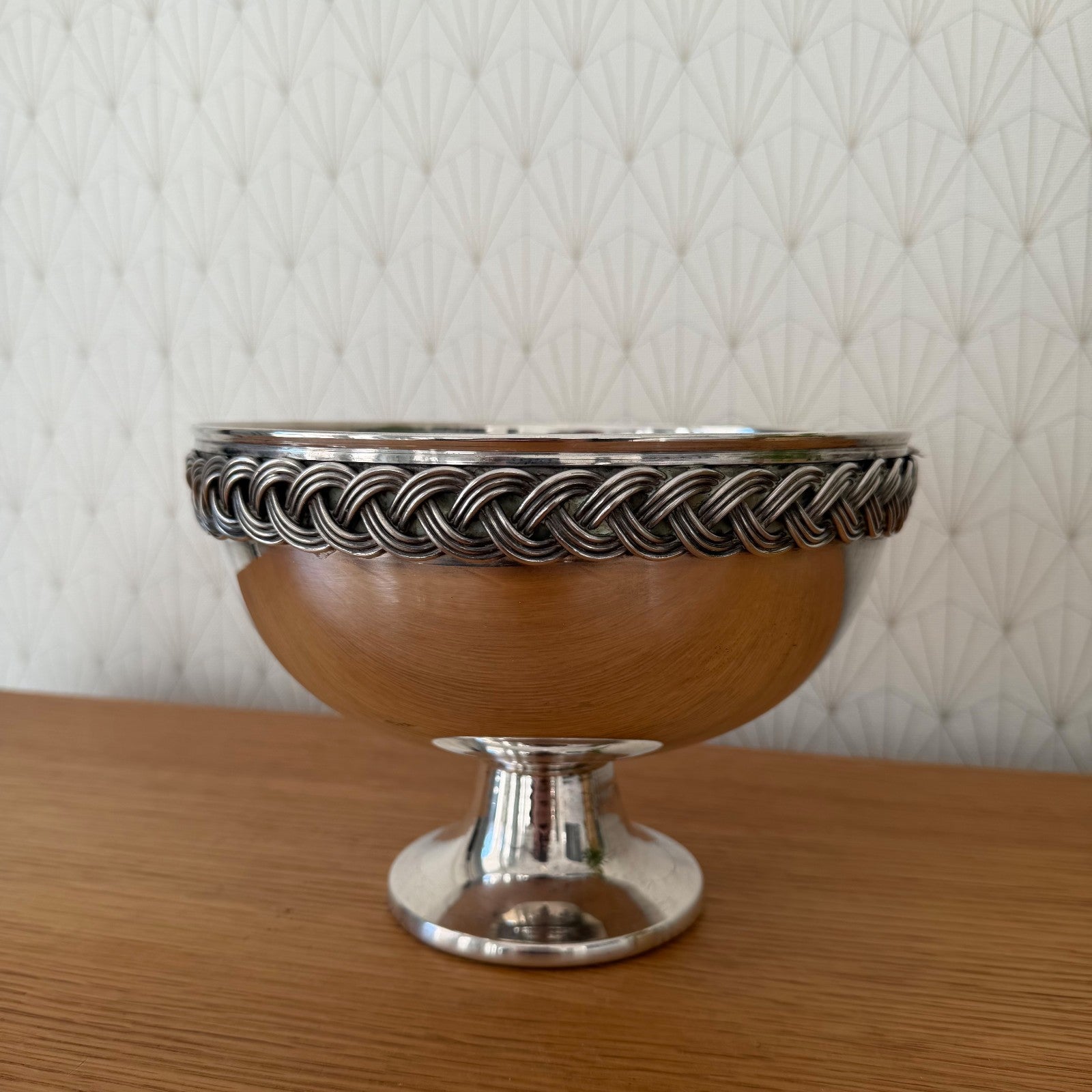 French Silverplate Compote Bowl Rope Border Pedestal Serving Dish 0202264 Fleamarketfrance