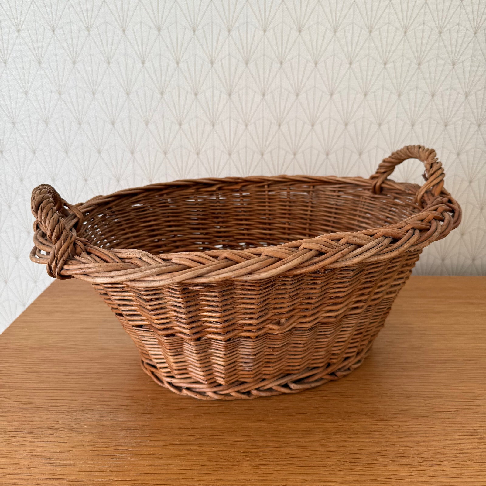 French Wicker Basket Vintage Rattan Laundry Storage Handles 1102252 Unbranded