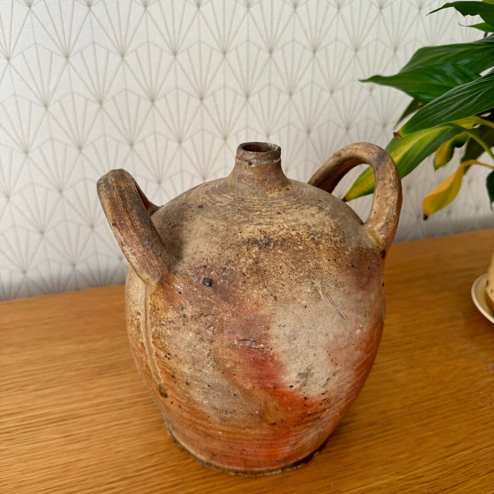 HANDMADE GLAZED BEIGE BROWN ANTIQUE FRENCH STONEWARE JUG AMPHORA 15062410 - Fleamarketfrance