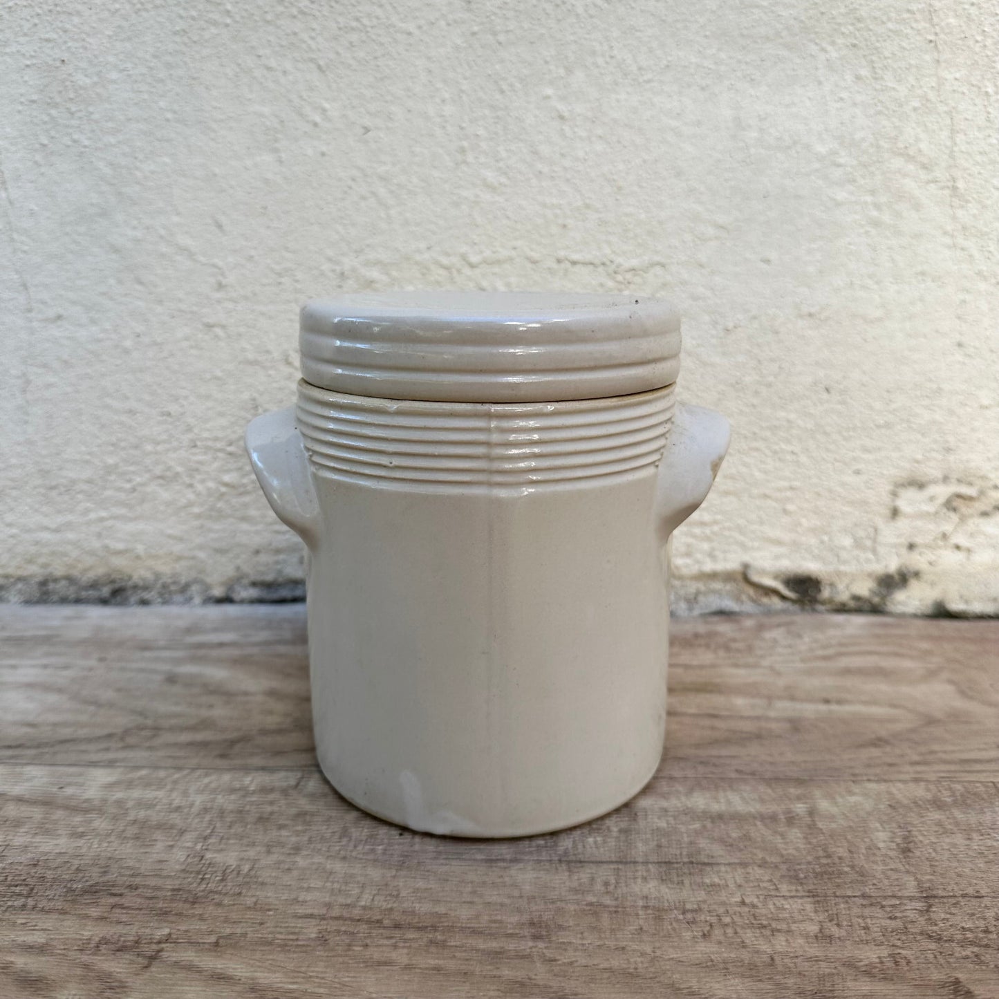 Vintage French Confit Pot Stoneware Grease Jar with Lid 1108234 Unmarked
