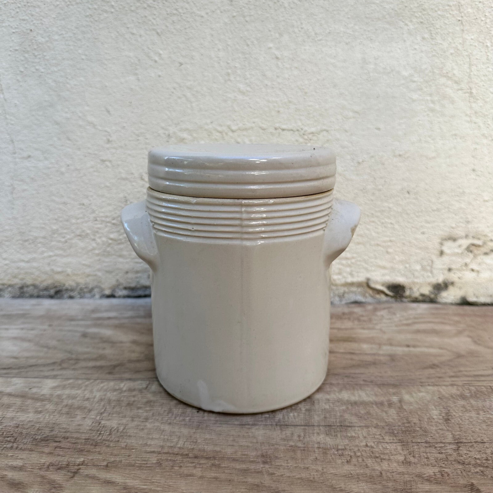 Vintage French Confit Pot Stoneware Grease Jar with Lid 1108234 Unmarked
