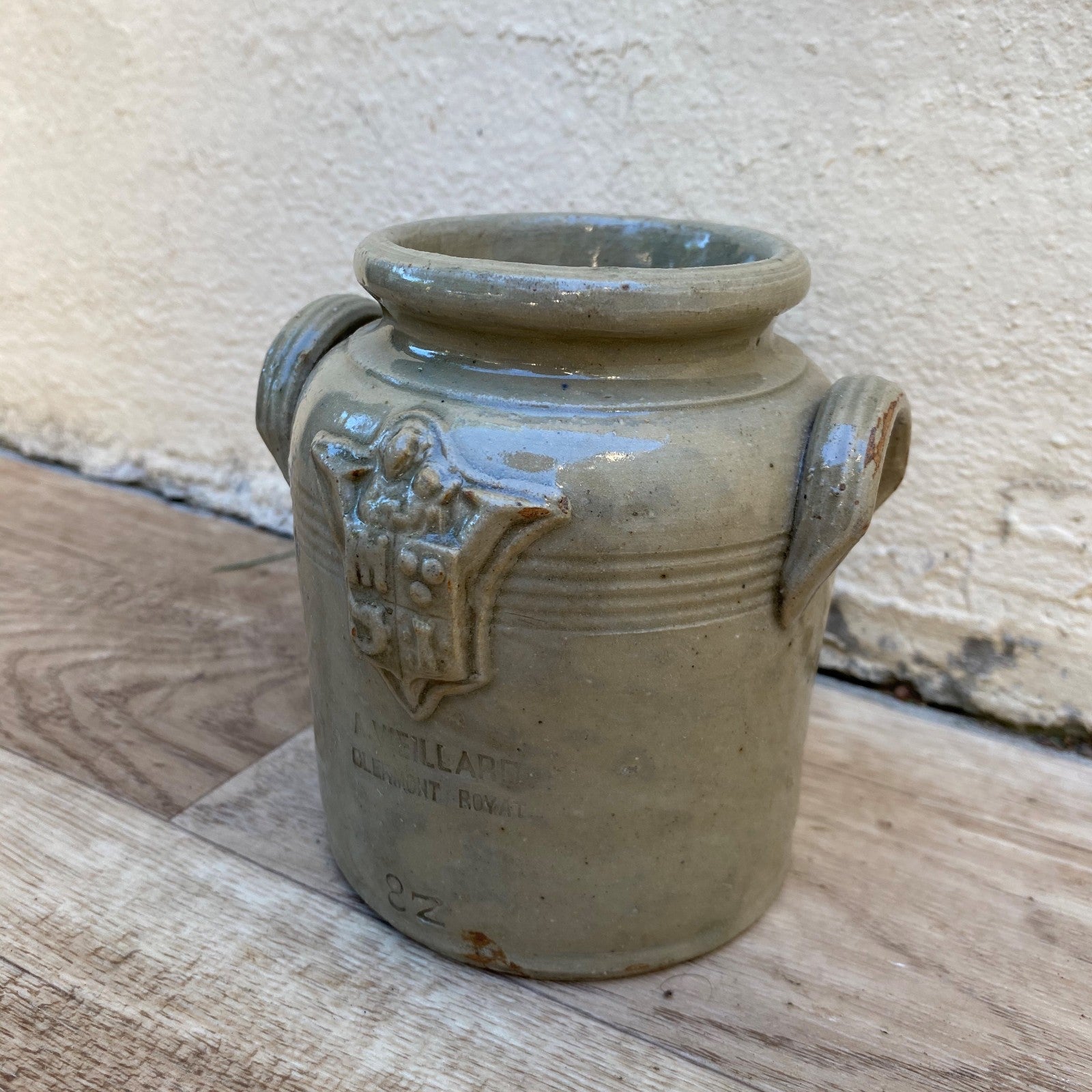 French Stoneware Confit Pot Antique Small Signed Clermont-Royat 0407264 Unmarked