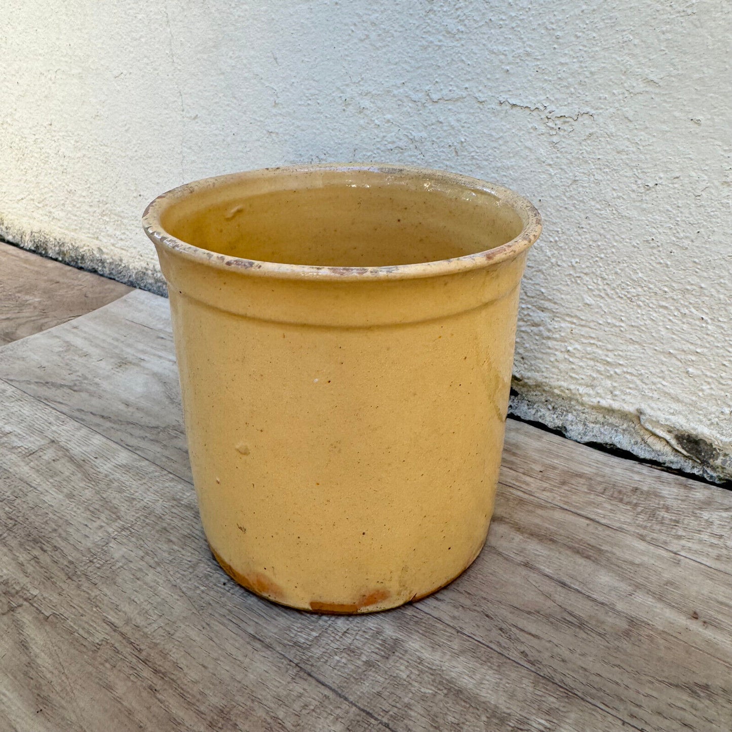 HANDMADE GLAZED YELLOW ANTIQUE FRENCH CONFIT POT TERRACOTTA 1810238 - Fleamarketfrance