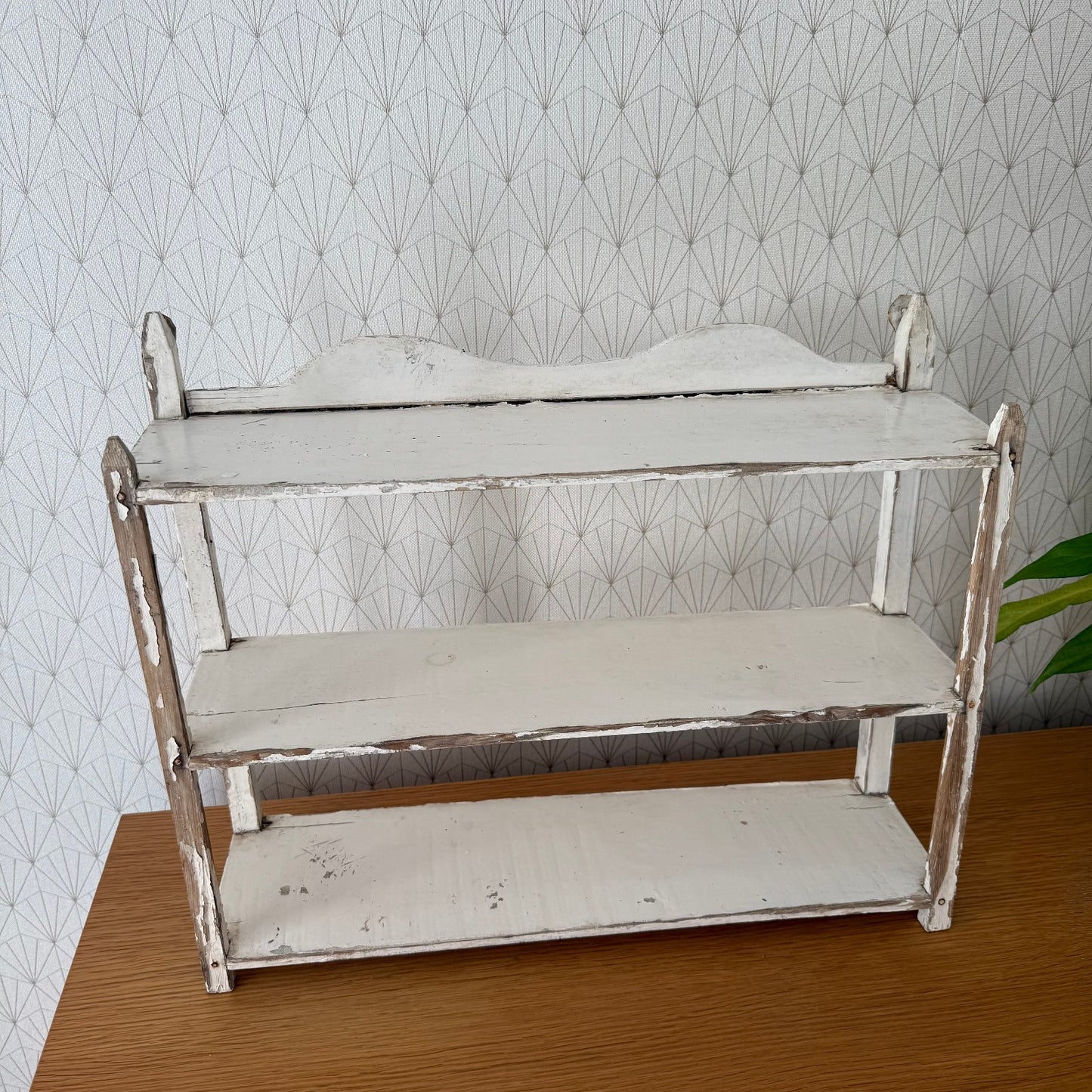 Vintage French Wall Wooden White Shelf Shabby Farm Patina 0407256