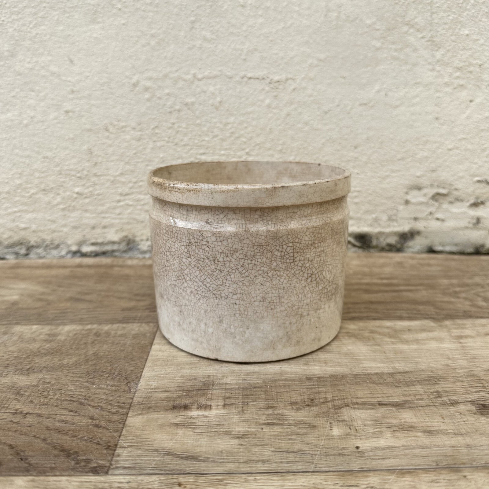 HANDMADE GLAZED White beige FRENCH CONFIT JAM POT SMALL CREIL MONTEREAU 1209249 Unmarked