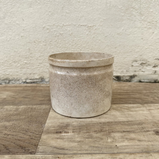 HANDMADE GLAZED White beige FRENCH CONFIT JAM POT SMALL CREIL MONTEREAU 1209249 Unmarked