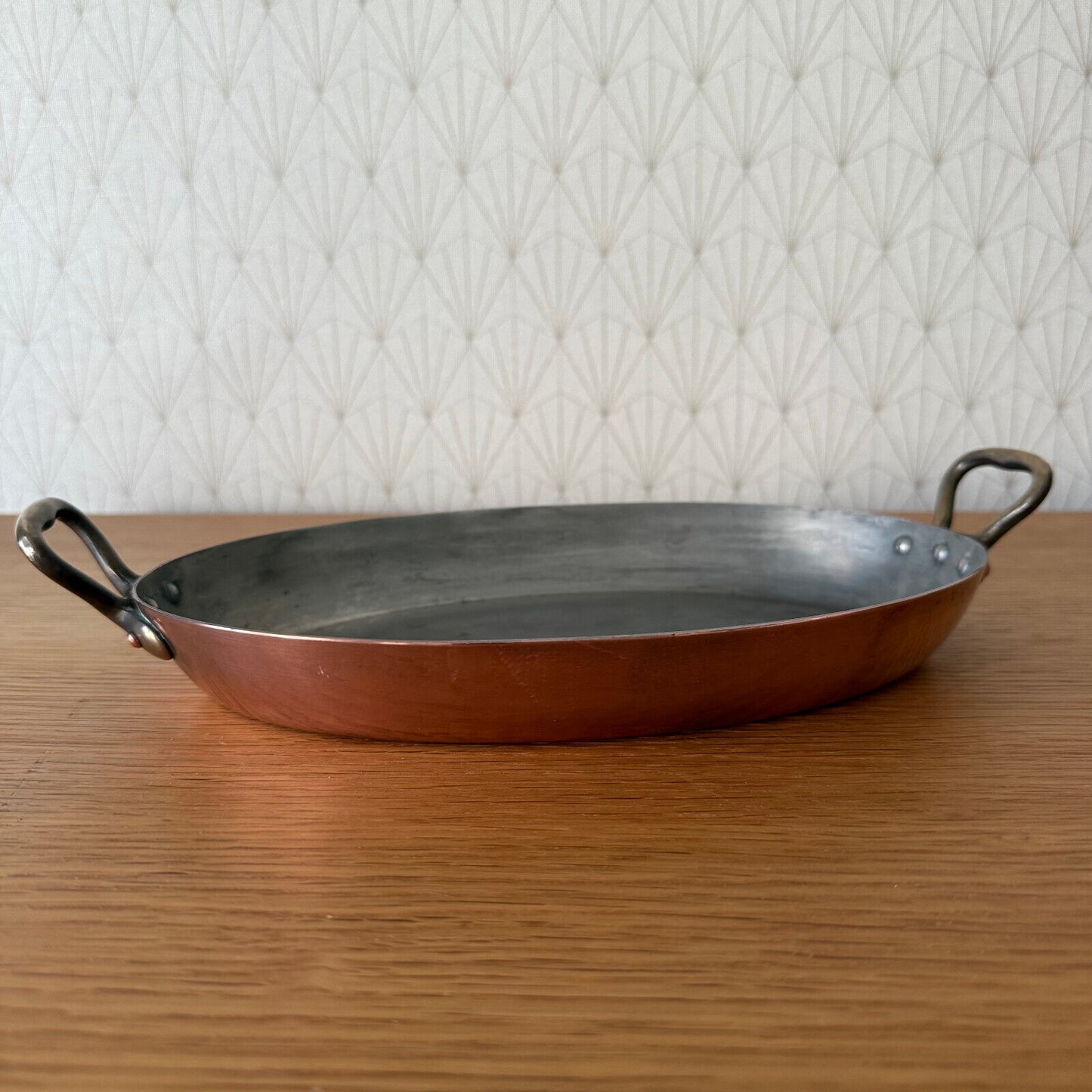 French Copper Cookware gratin Pan Brass oval made france 0304257