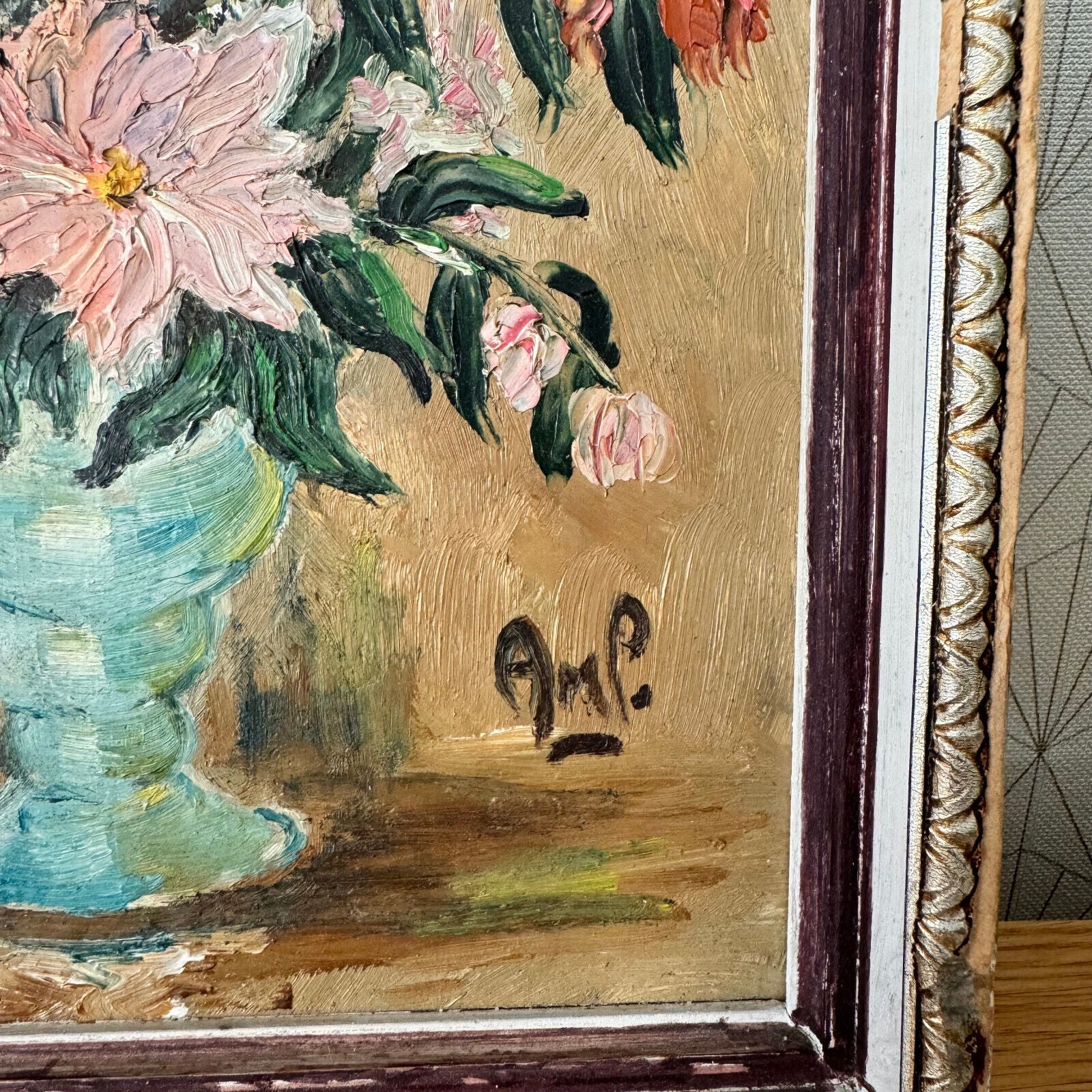 French still life flowers painting with frame signed 2404248 - Fleamarketfrance