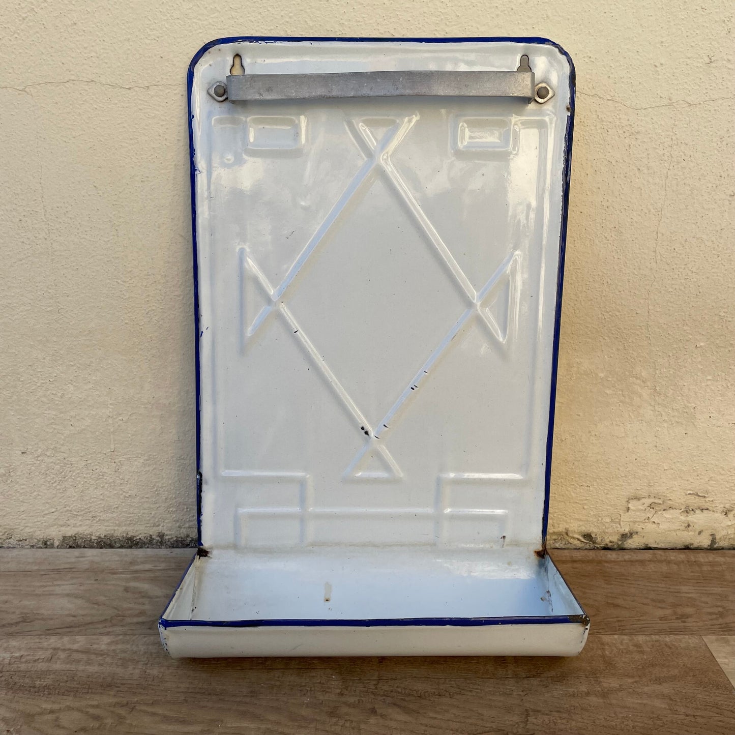 French Enamel Mirror White Blue Bathroom Vanity Wall Mount 22102415 Fleamarketfrance