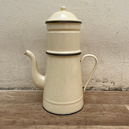 French Enamel Biggin Coffee Pot Cream Beige Filter Drip Vintage 18032510 Fleamarketfrance