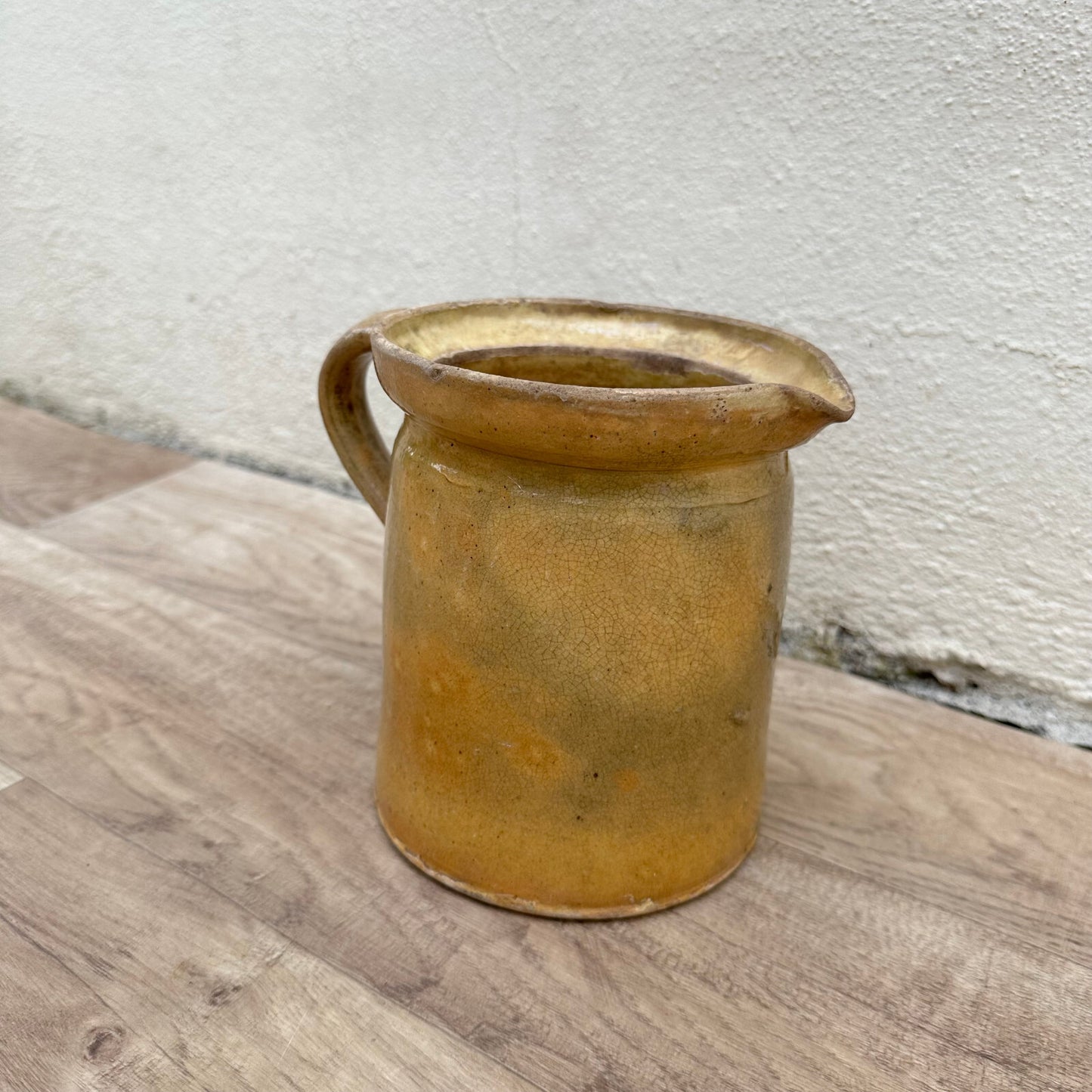 Antique French Ceramic Pitcher Savoie Folk Pottery Yellow Green 1611237 Unmarked