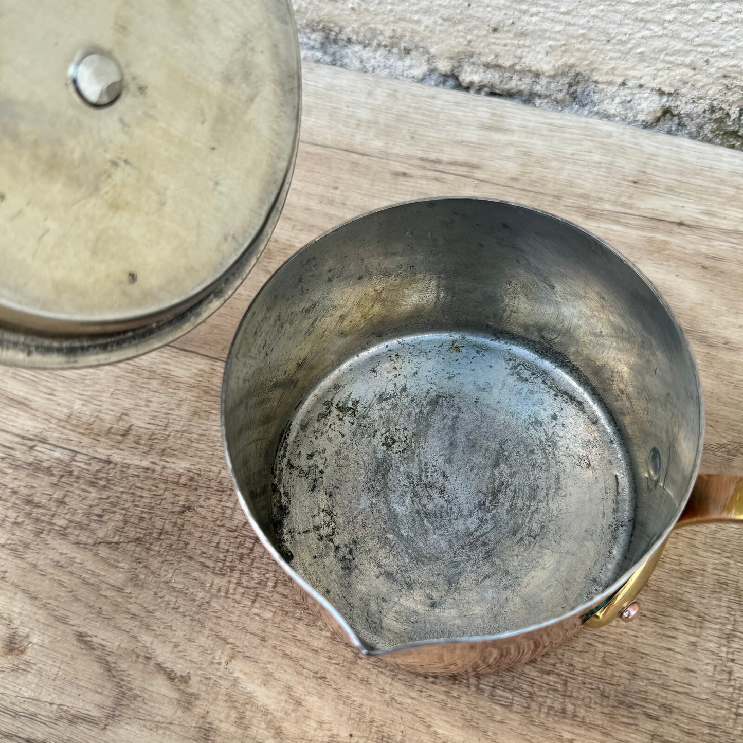 Villedieu Copper Saucepan Brass Handle French Vintage Cookware 0105242 Unbranded