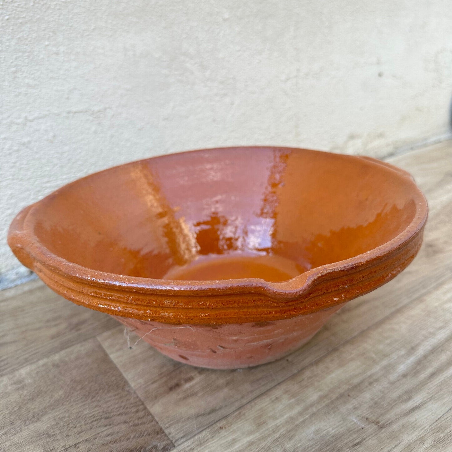 VINTAGE FRENCH GLAZED TERRACOTTA SALAD MIXING BOWL TERRINE TIAN 11" 12092426 - Fleamarketfrance