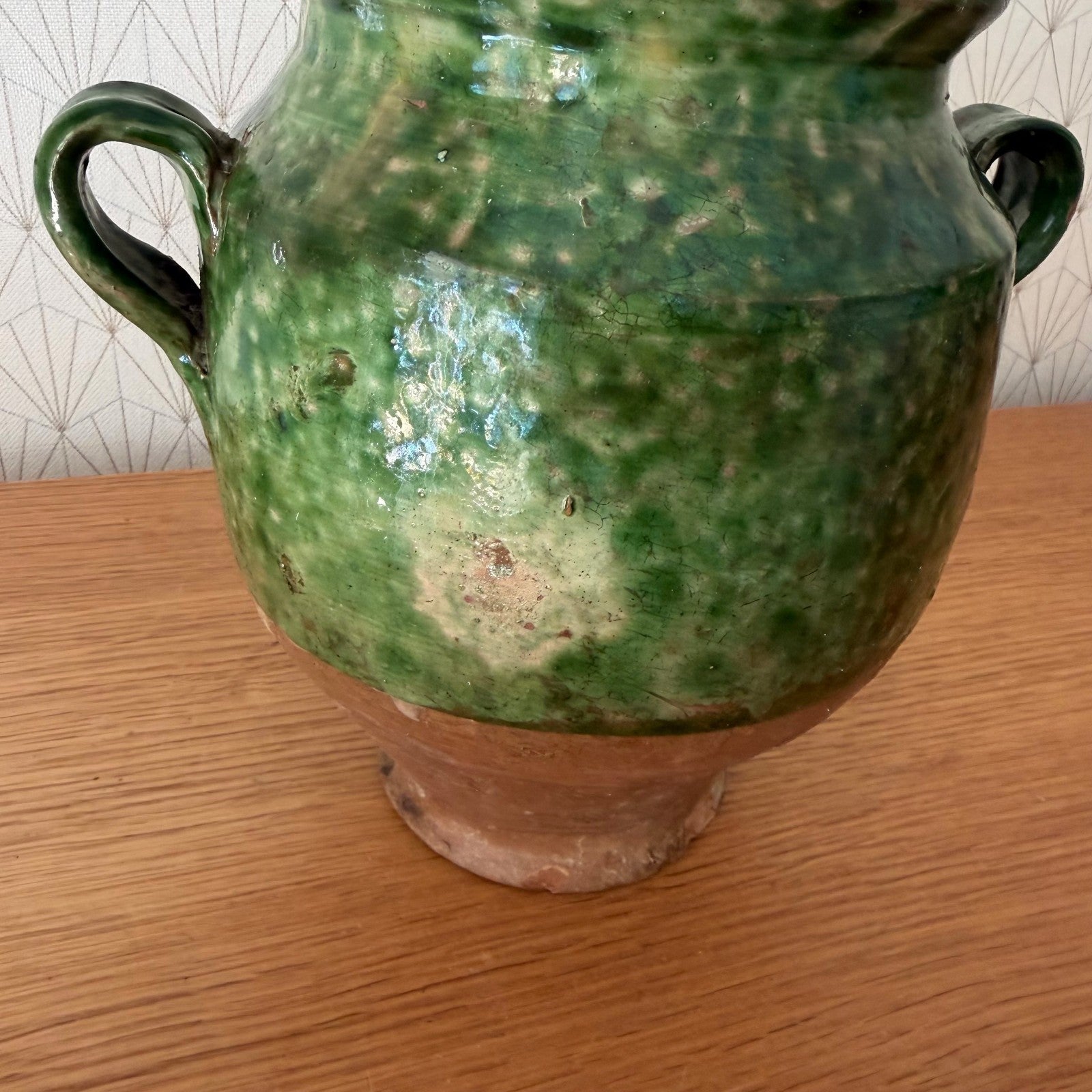 Antique French Confit Pot Green Glazed Terra Cotta 2-Handle 1908268 Unmarked