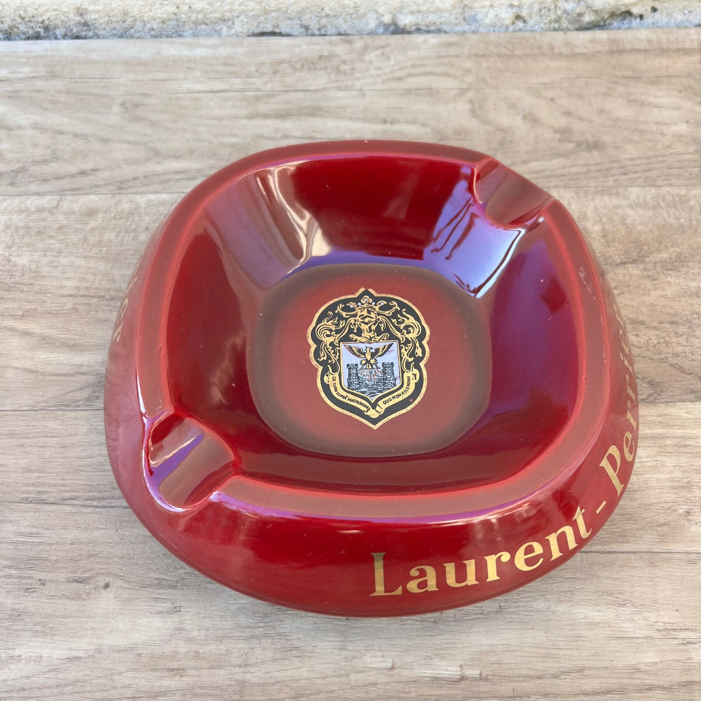 Vintage French Laurent Perrier Champagne Red Glass Ashtray Bistro 04032212 Fleamarketfrance
