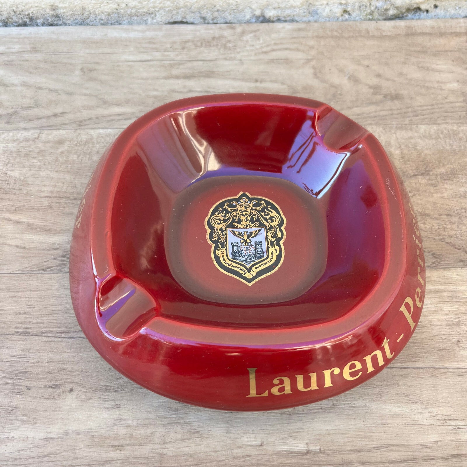 Vintage French Laurent Perrier Champagne Red Glass Ashtray Bistro 04032212 Fleamarketfrance
