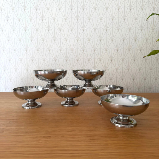 Set 6 Vintage LETANG REMY Inox FRENCH Stainless Goblet Ice Cream Cup 08102511