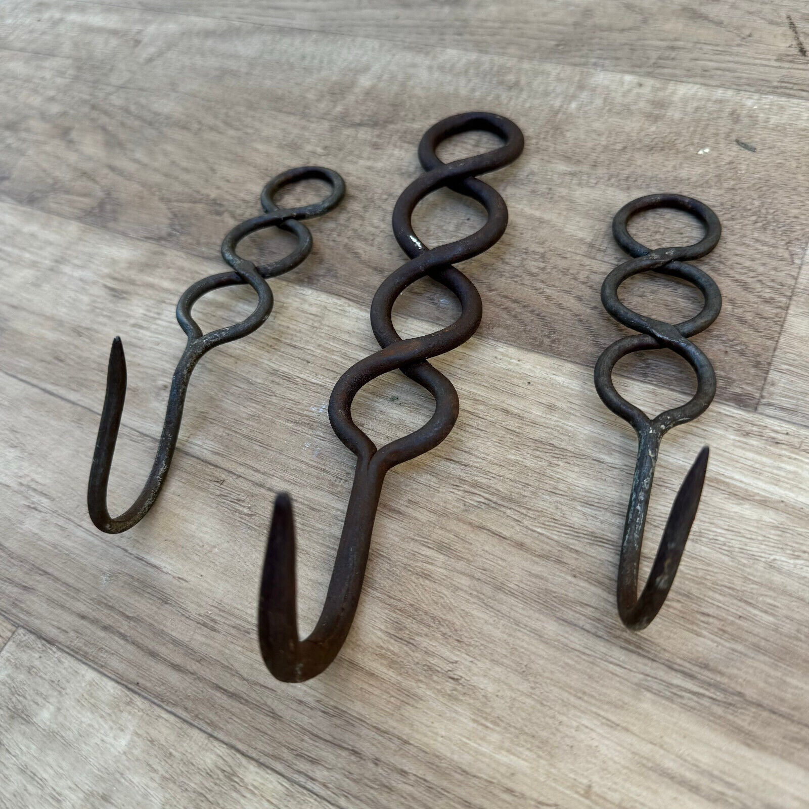 set of 3 Vintage French Butcher's Hook Hanging Kitchen Storage Display 04082420 - Fleamarketfrance