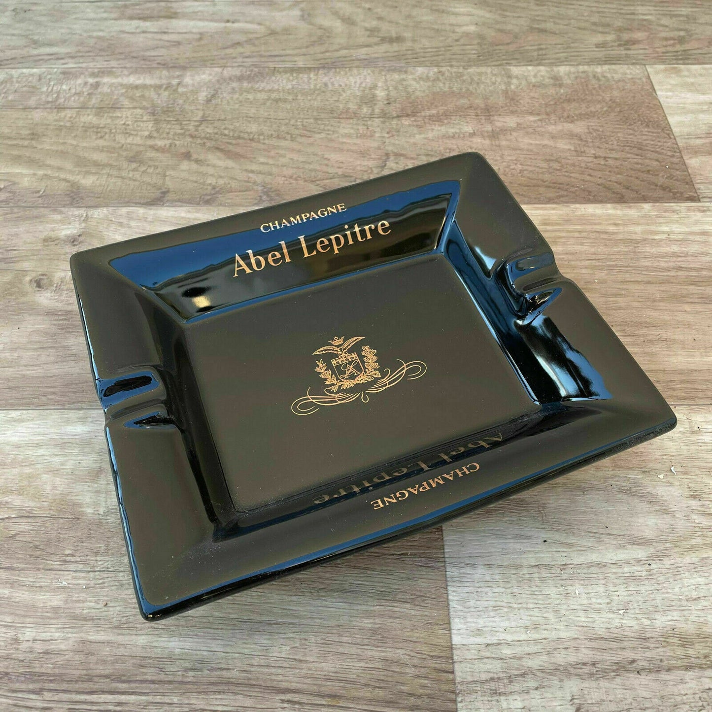 Vintage French Champagne Ashtray Abel Lepitre Black Glass Advertising 04042124 Fleamarketfrance