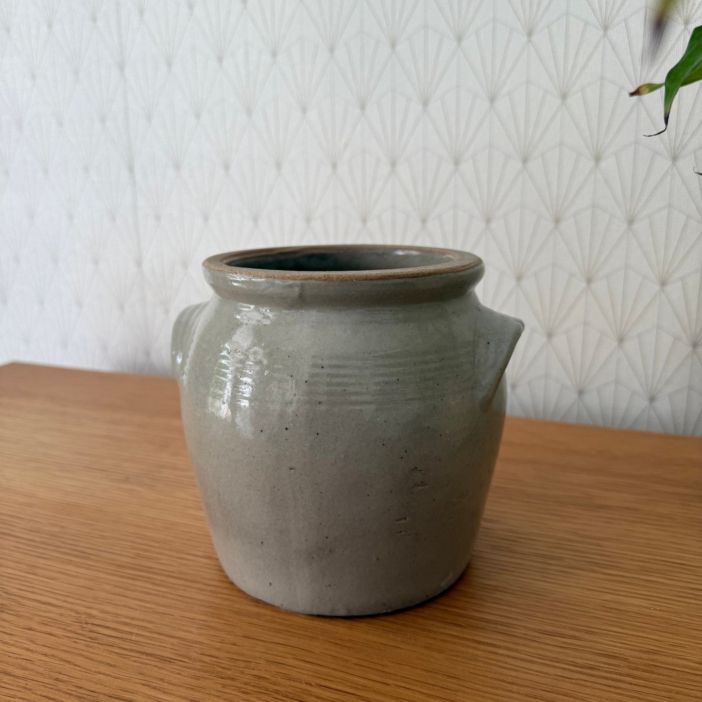 Handmade Glazed Grey Vintage French Confit Grease Pot Stoneware  1707254