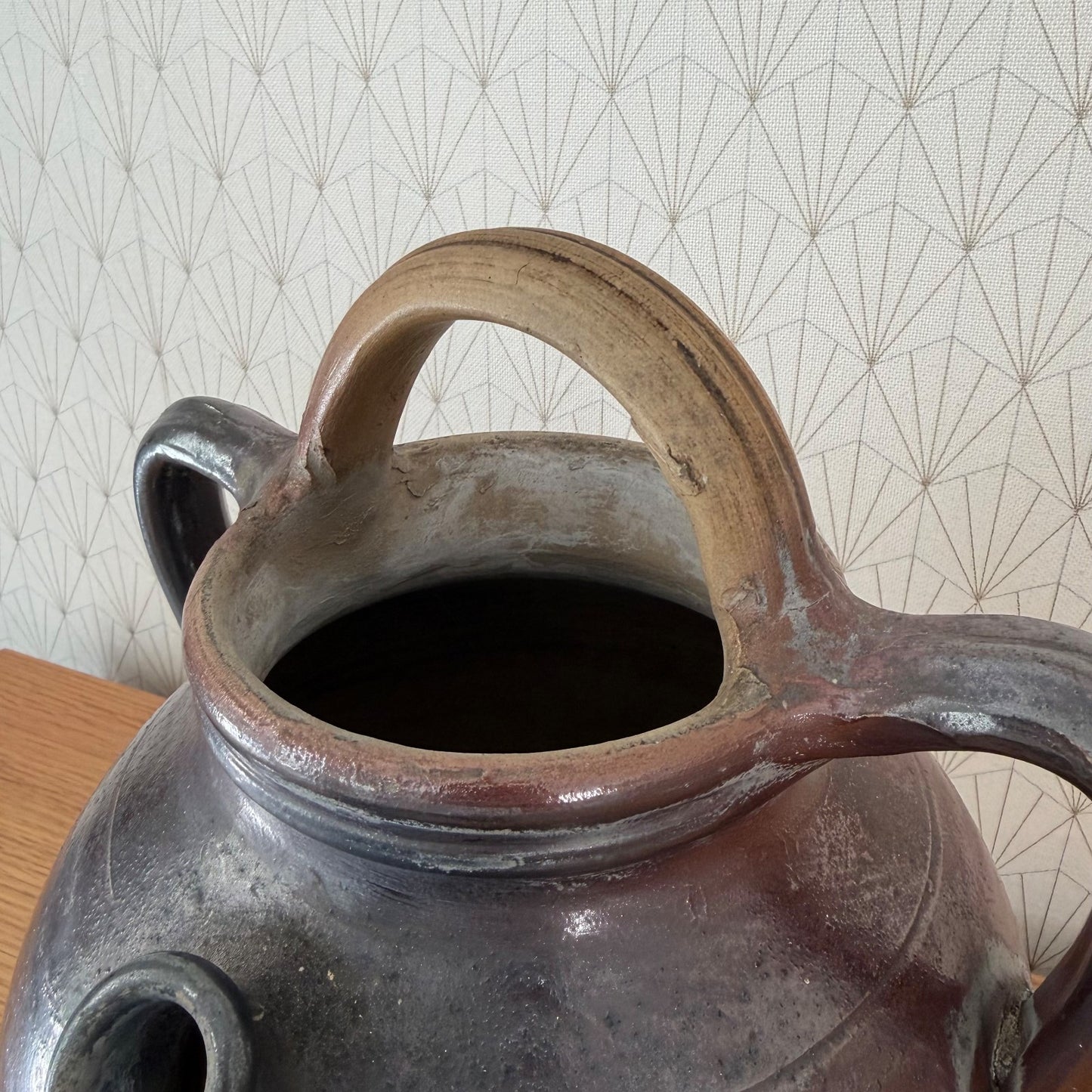 Antique French Stoneware Jug Handmade Earthenware Pitcher Pottery 04092617