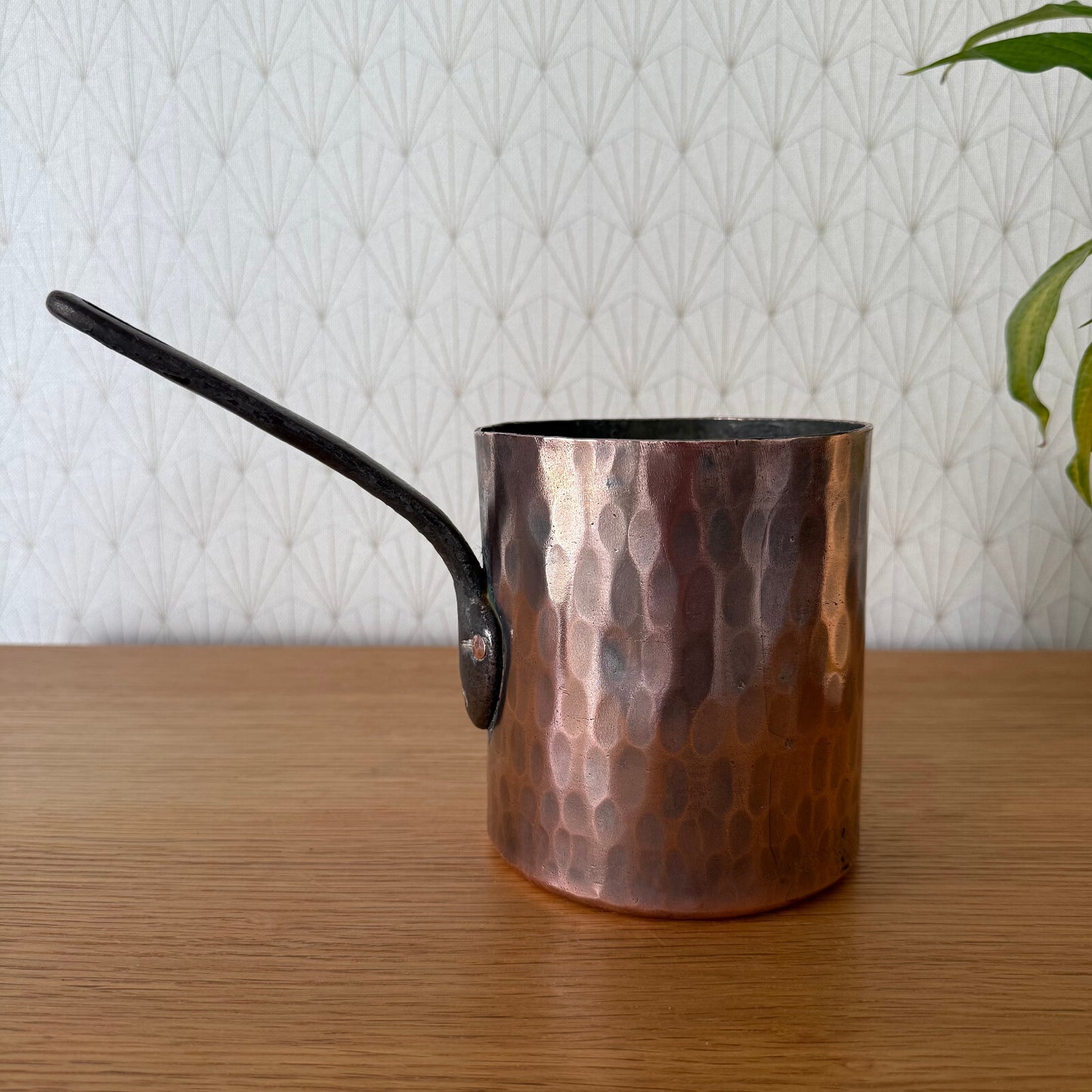 Antique French Copper Saucepan Hammered Tin Lined Iron Handle 2205255 Unbranded