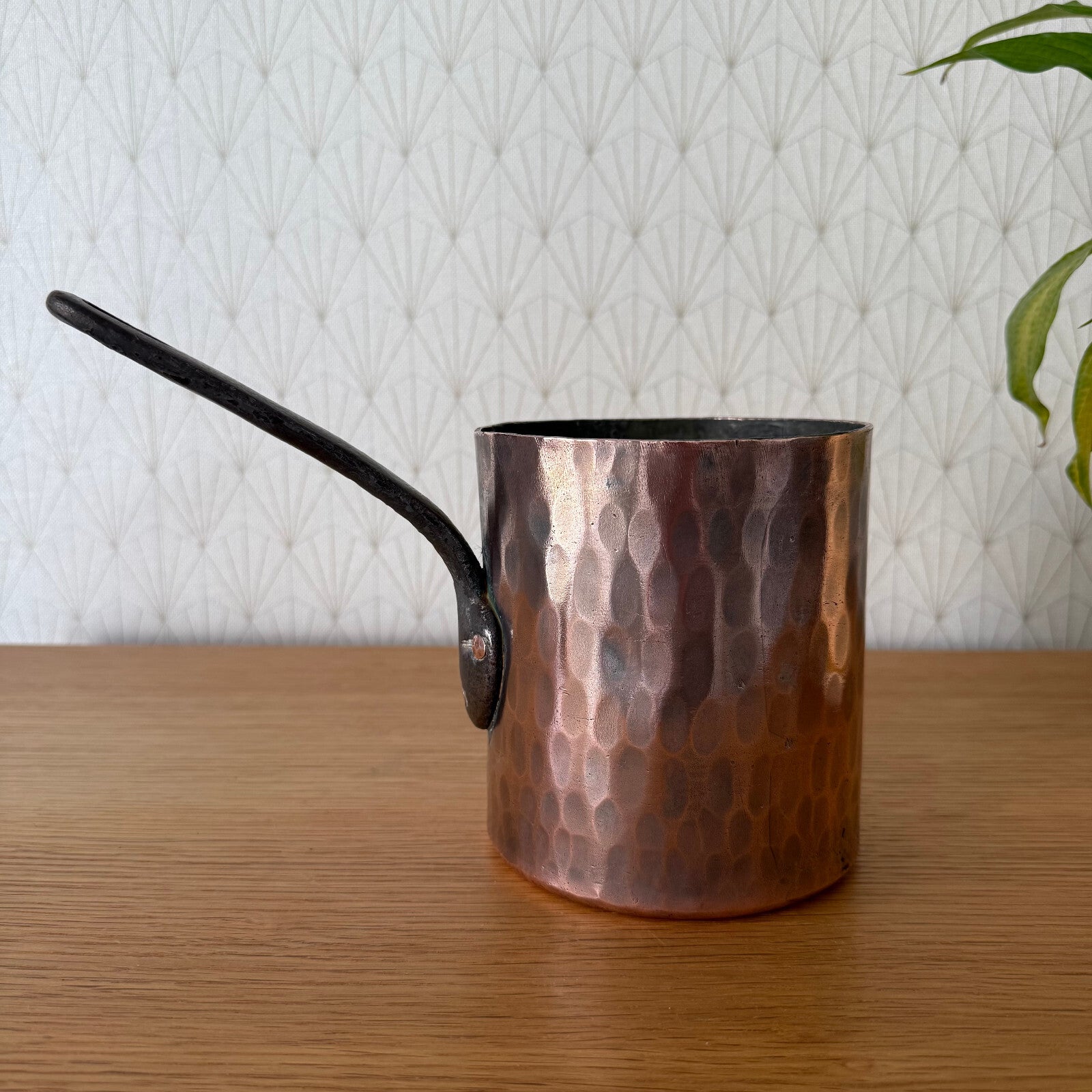 Antique French Copper Saucepan Hammered Tin Lined Iron Handle 2205255 Unbranded