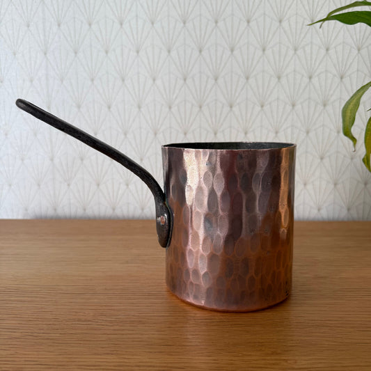 Antique French Copper Saucepan Hammered Tin Lined Iron Handle 2205255 Unbranded