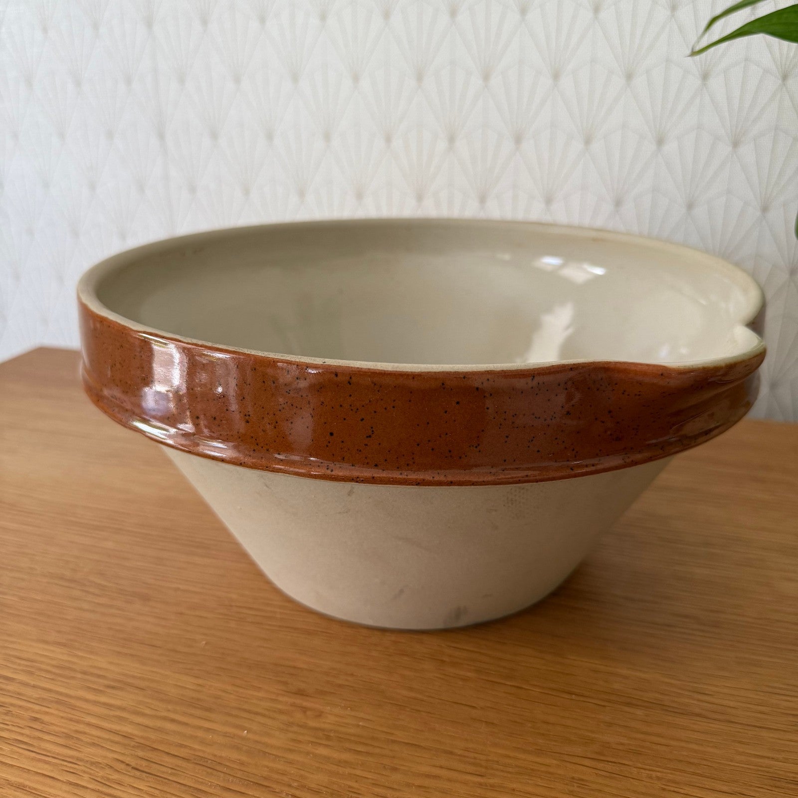 Vintage French Stoneware Mixing Bowl Digoin Brown Cream Terrine 11.75" 2507255 Digoin