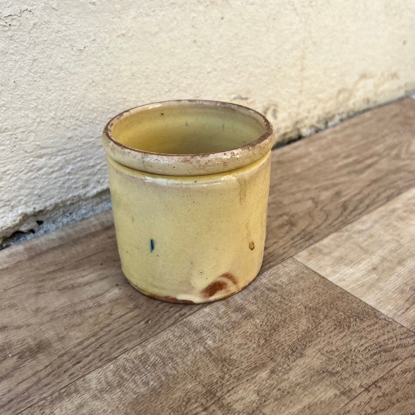 HANDMADE GLAZED YELLOW ANTIQUE FRENCH CONFIT JAM POT SMALL TERRACOTTA 2509225 - Fleamarketfrance