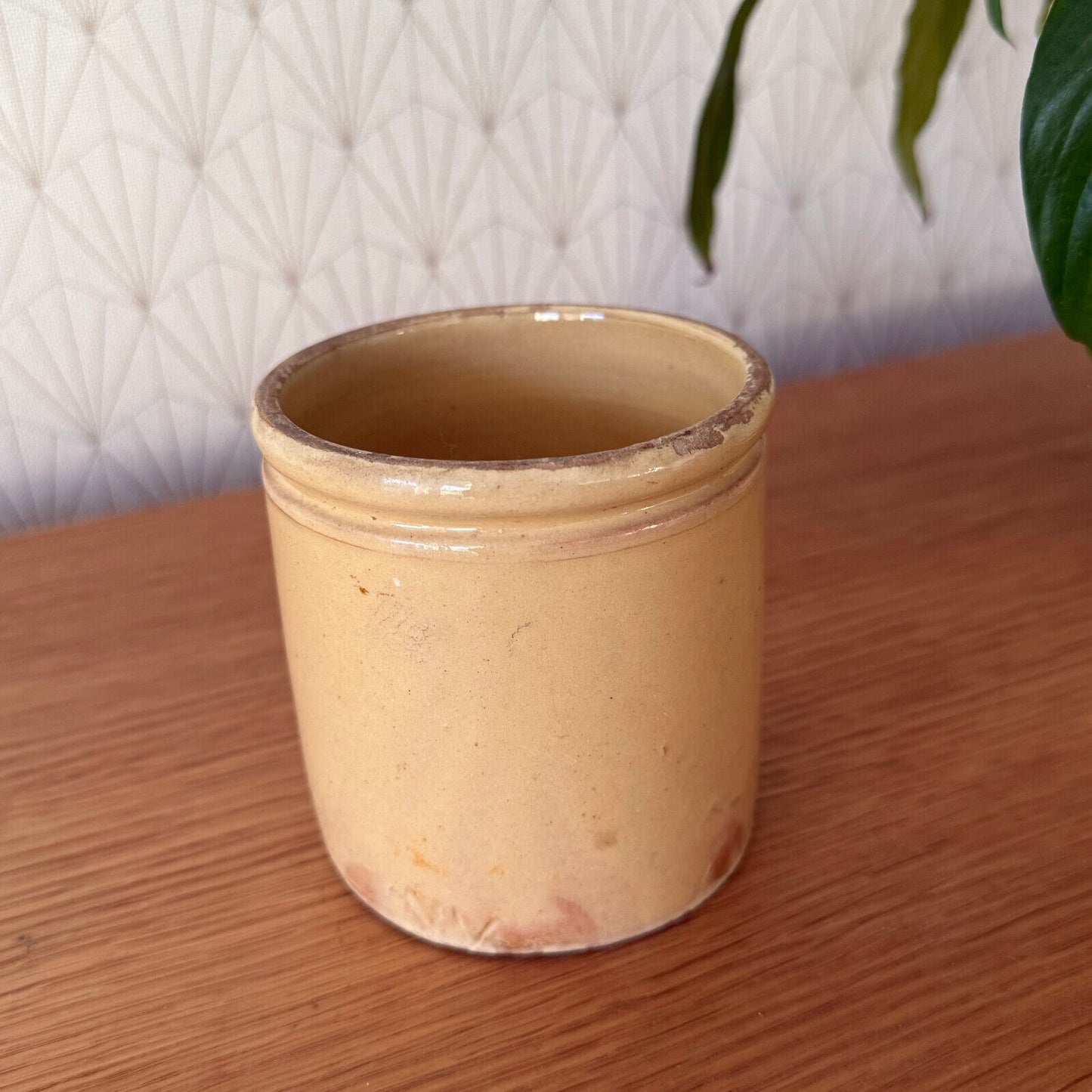 HANDMADE GLAZED YELLOW ANTIQUE FRENCH CONFIT JAM POT TERRACOTTA STAMPED 0901255 - Fleamarketfrance