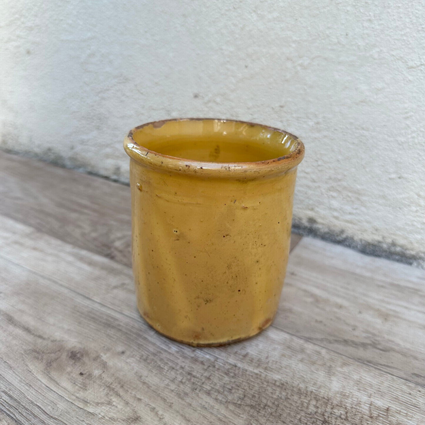 HANDMADE GLAZED BEIGE YELLOW ANTIQUE FRENCH JAM POT CONFIT 05032510 - Fleamarketfrance