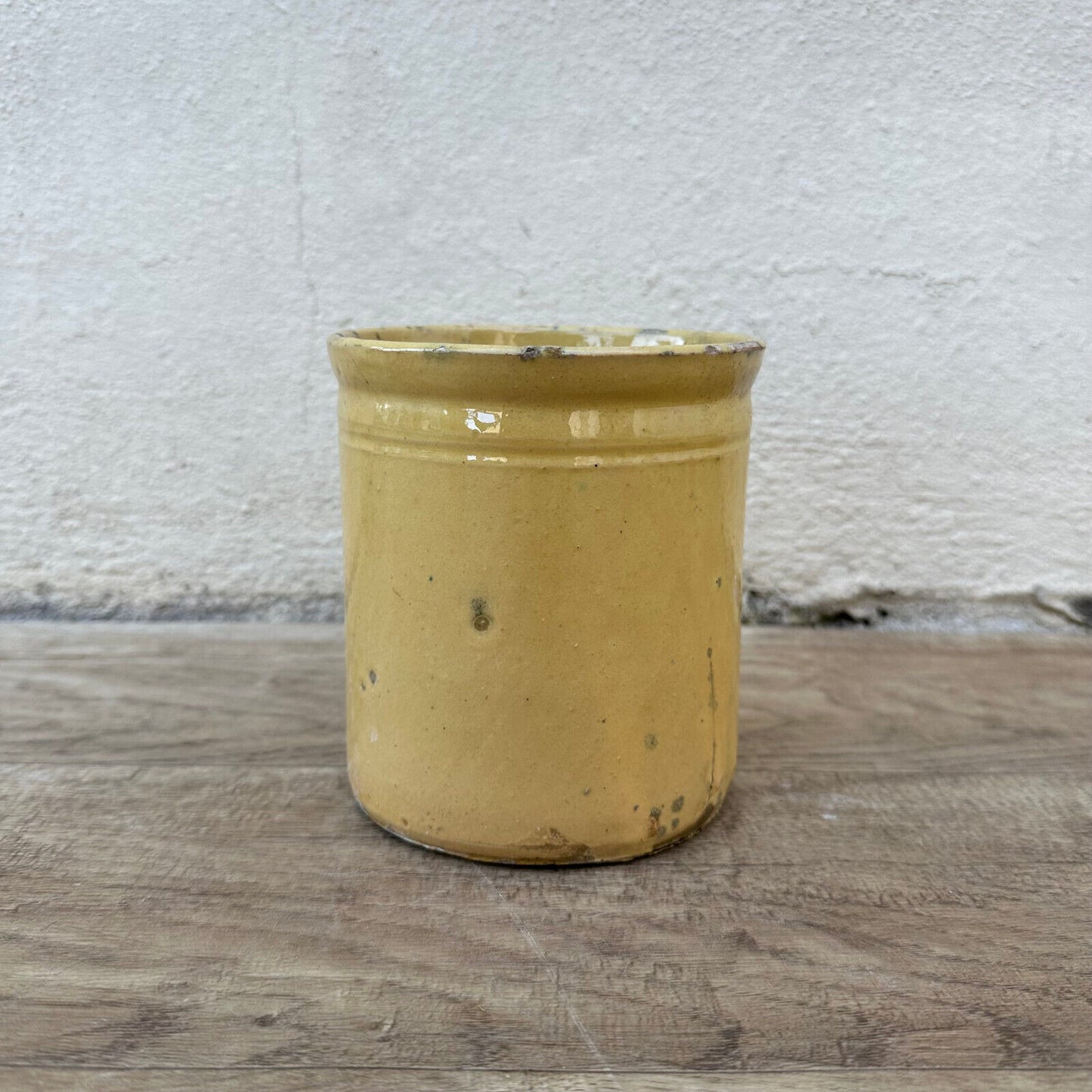 HANDMADE GLAZED YELLOW ANTIQUE FRENCH CONFIT JAM POT TERRACOTTA 0706235 - Fleamarketfrance