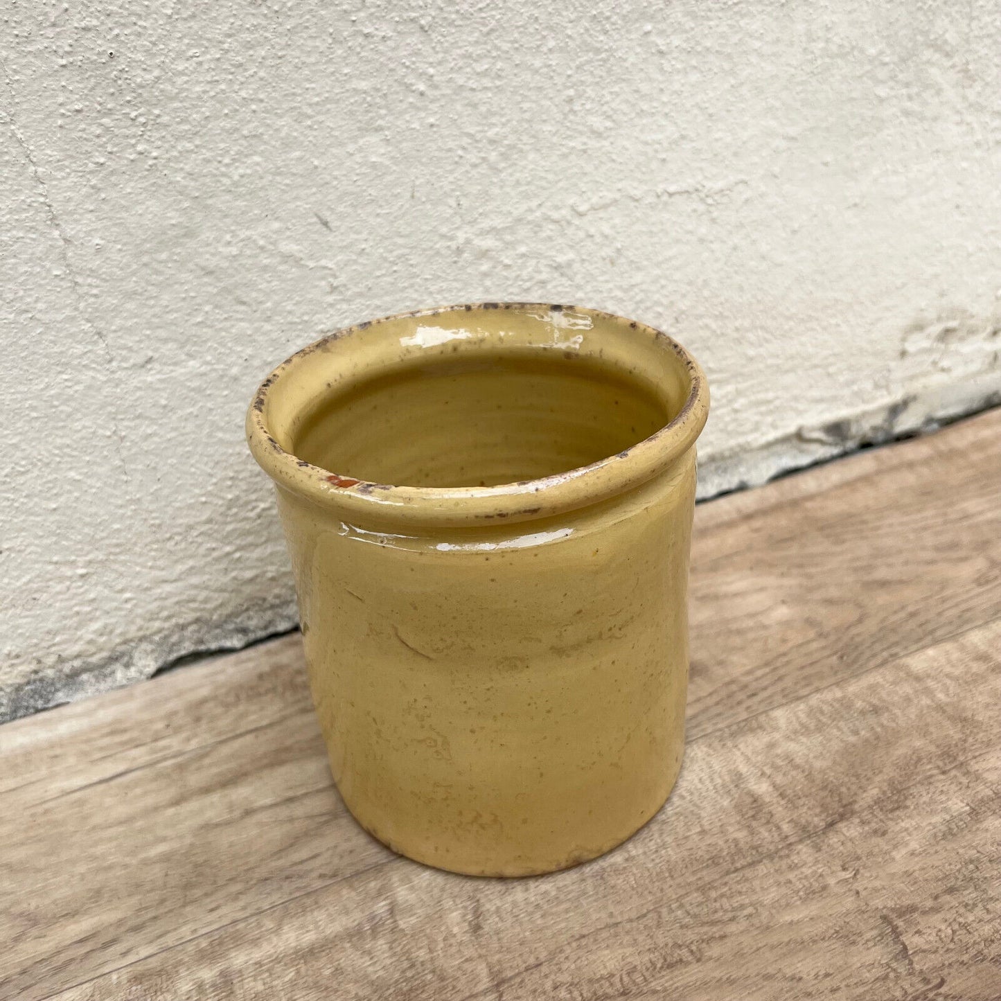 HANDMADE GLAZED YELLOW ANTIQUE FRENCH CONFIT JAM POT SMALL TERRACOTTA 5" 1107222 - Fleamarketfrance