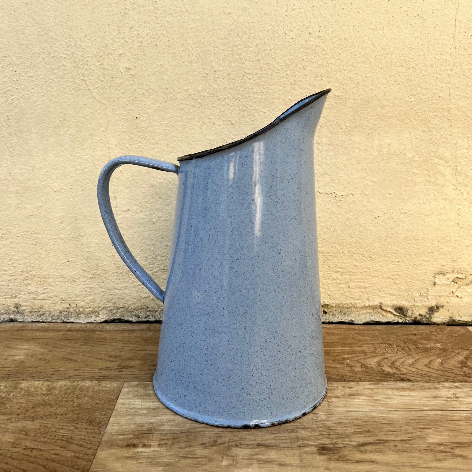 French Enamel Pitcher Blue Speckled Vintage Water Jug Farmhouse 2409226 Fleamarketfrance
